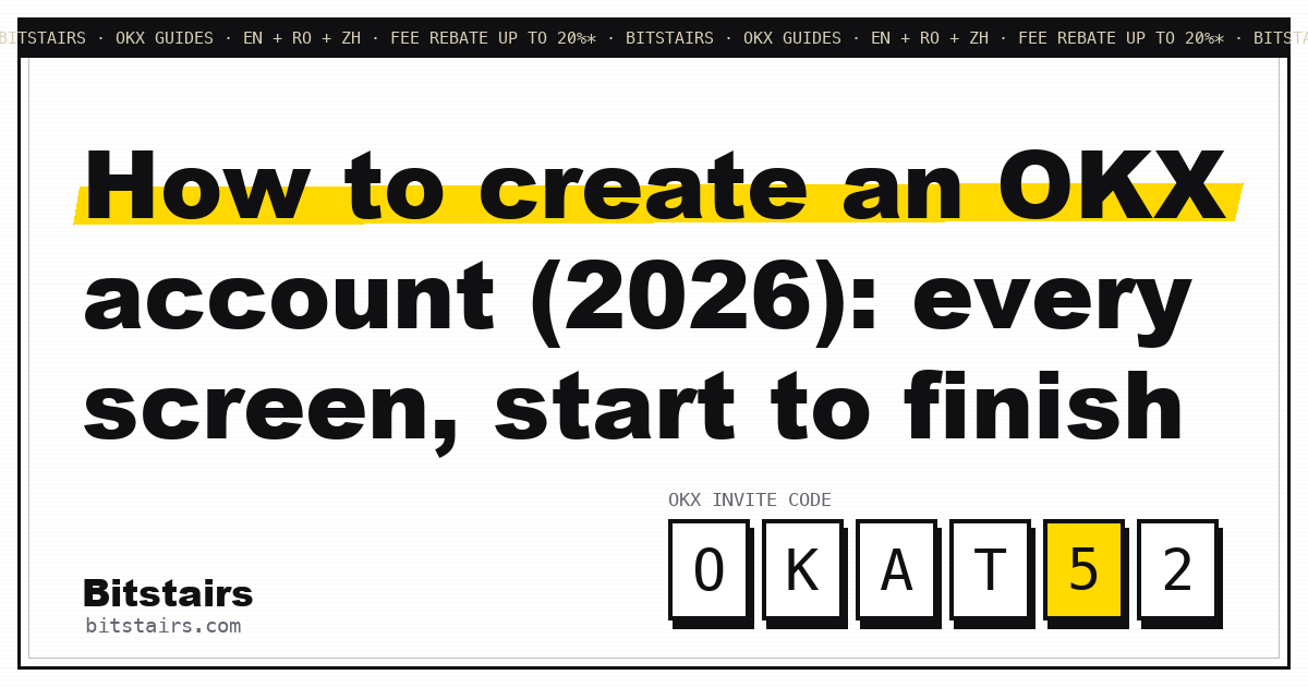 Title card for the OKX sign-up guide, with the invite code OKAT52